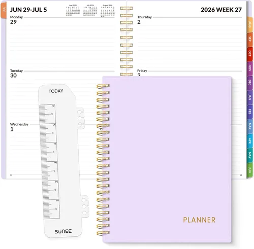 Miniatura 29 de SUNEE Agenda semanal y mensual 2026, de enero de 2026 a diciembre de 2026, agenda diaria con pestaña mensual, cubierta flexible, páginas de notas