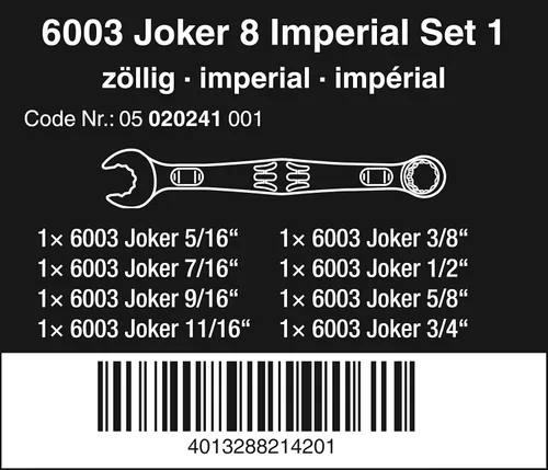 Miniatura 6 de Wera 05020231001 6003 Joker 11 Set 1 Juego de Llaves Combinadas, 11 Piezas & 05020241001 6003 Joker 8 Imperial Set 1 Juego de Llaves Combinadas