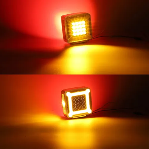 Miniatura 7 de Partsam Par de Luces de Señal de Giro de Guardabarros de Pedestal Cuadrado de Doble Cara Halo Resplandeciente Triple Stud, Ámbar/Rojo Cuadrado 47