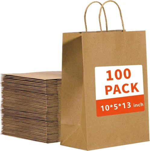 Miniatura 13 de vanhel 50 bolsas de regalo con asas, 8 x 4.25 x 10.5 pulgadas, bolsa de regalo, bolsas de papel marrón con asas a granel, para compras, fiesta