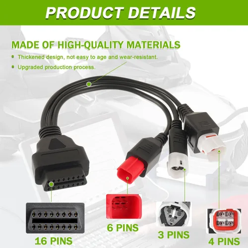 Miniatura 3 de Cable adaptador de diagnóstico 3 en 1 OBD2 3 pin+4 pines+6 pines a 16 pines múltiples seleccione conector de diagnóstico apto para Yamaha Kline