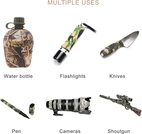 Miniatura 5 de EAmber Cintas de camuflaje de camuflaje de 1.96 x 177 pulgadas, vendaje protector autoadhesivo para linternas, bicicletas, ejército militar