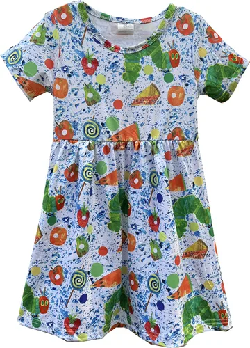 Vestido de manga corta para niñas pequeñas, primavera y verano, The Very Hungry Caterpillar para niña de 1 a 8 años