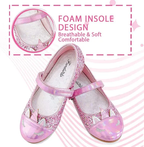 Miniatura 3 de Furdeour Girls Dress Shoes Mary Jane Flower Wedding Party Bridesmaids Shoes Glitter Princess Ballet Flats for Kid Toddler