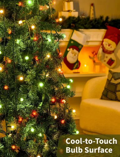 Miniatura 7 de BOHON - Luces de Navidad de 17 pies con 50 luces LED, luces de cadena facetadas G15 en rojo, blanco y verde para exteriores, enchufe, grado