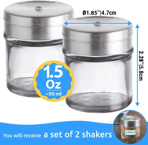 Miniatura 2 de CUSINIUM Paquete de 2 tarros de especias de vidrio de 1.5oz con agitador y tapa ajustable