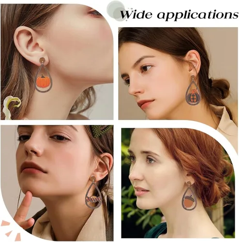 Miniatura 5 de SUNNYCLUE 1 caja, 8 pares de aretes de Acción de Gracias, aretes de gota de madera a granel, aretes de madera para hacer joyas, kits de iniciación