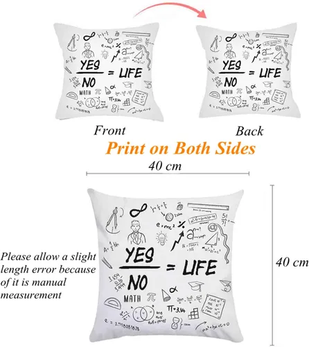Miniatura 4 de Fundas de almohada de matemáticas en blanco y negro de 16 x 16 pulgadas, fundas de almohada blancas escritas a mano con texto matemático