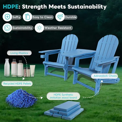 Miniatura 7 de Juego de 2 Sillas Adirondack, Sillas Adirondack de HDPE para Todo Clima con Bandejas Conectoras Dobles, Sillas Adirondack de Plástico para Balcón