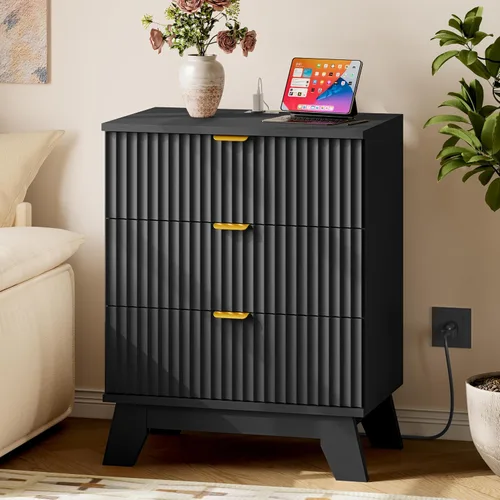 Miniatura 12 de BORNOON Cómoda alta de 46" para dormitorio, cómoda de 6 cajones acanalados, cómoda moderna de madera con almacenamiento profundo, correderas