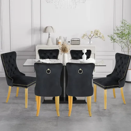Miniatura 8 de Juego de 2 sillas de comedor de terciopelo, sillas de comedor modernas de lujo con patas de acero inoxidable doradas, sillas decorativas de cocina