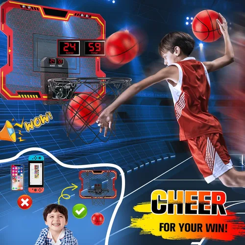 Miniatura 3 de Basketball Hoop Indoor for Kids(4-12 Years Old), Over The Door Basketball Hoop with Scoring, Countdown and Music Accompaniment, Christmas Toys