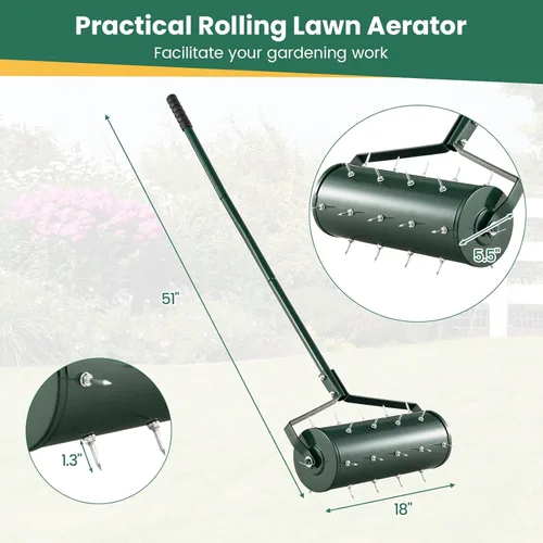 Miniatura 5 de Aireador de césped rodante, herramienta aireadora manual de 18 pulgadas, rellenable con arena/rocas, aireador de césped de alta resistencia con asa