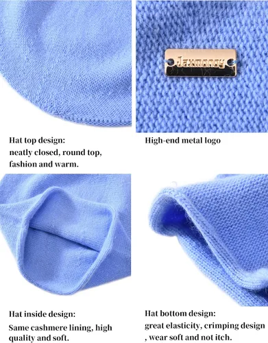 Miniatura 4 de jaxmonoy Gorro de punto holgado de cachemira para mujer, gorro de invierno suave y cálido de lana para mujer