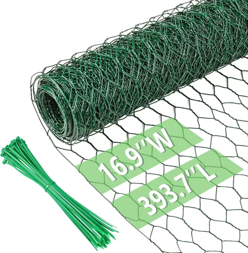 Miniatura 30 de Alambre de pollo de 13.7 pulgadas x 393.7 pulgadas, malla galvanizada hexagonal para jardín, valla de jardín para mascotas, conejos, pollos con 100