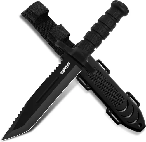 Cuchillo de caza de hoja fija Dispatch con vaina, cuchillos de supervivencia de 12 pulgadas para hombres, cuchillo táctico Bowie con mango Cuchillo