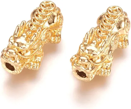 Miniatura 9 de Craftdady 20 cuentas espaciadoras Pixiu chapadas en oro de 24 quilates, aleación de metal 3D, cuentas Fengshui, 5 tamaños para atraer riqueza, buena