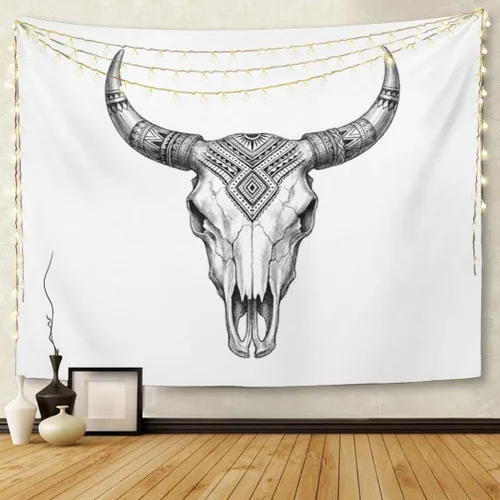 Miniatura 5 de Emvency Tapiz de toro azteca de cuerno largo, cráneo, vaca, tribal, animales occidentales, decoración del hogar, para colgar en la pared para sala
