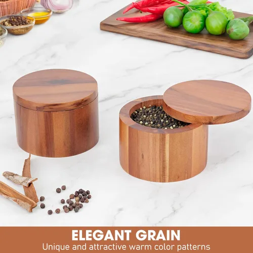 Miniatura 4 de Demigo Salero de Acacia con Capacidad de 9 Onzas, Caja de Sal de Madera con Tapa Giratoria, Conservador de Especias, Frasco de Madera para Cocina