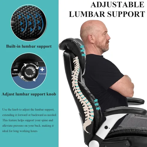 Miniatura 5 de Silla de oficina grande y alta, capacidad ejecutiva de 500 libras, silla de escritorio ergonómica de cuero con reposacabezas ajustable, soporte
