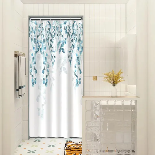 Miniatura 30 de Cortinas de ducha botánicas verdes de 36 x 72 pulgadas, hojas de eucalipto naturales de primavera para minimalismo moderno, decoración de baño, tela