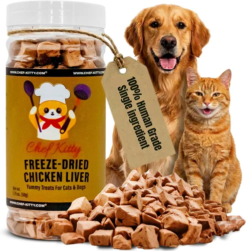 Miniatura 10 de Golosinas de hígado de pollo liofilizadas de grado humano de Chef Kitty para gatos y perros – 100% de grado humano, ingrediente único, alto