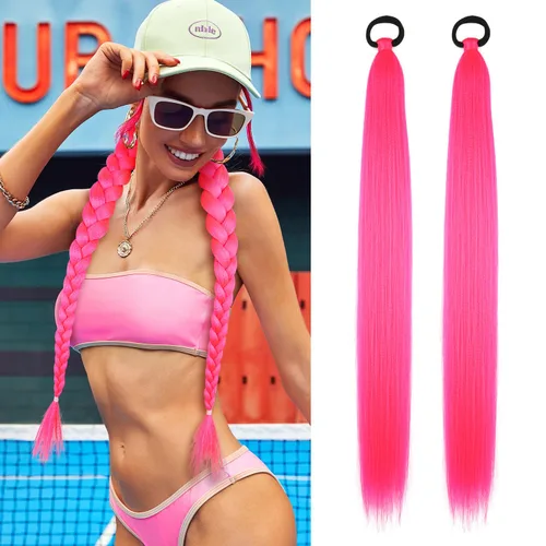 Miniatura 21 de Extensión de cabello sintético suave y natural para mujer, 34 pulgadas, 4.63 onzas, color rosa