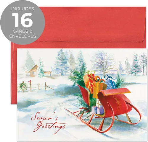 Miniatura 2 de Canopy Street Obra maestra de tarjetas navideñas de trineo / Juego de 16 tarjetas de fiesta en caja con sobres rojos a juego / Tarjetas navideñas