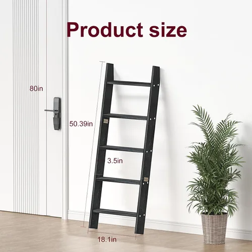 Miniatura 3 de HONEST OUTFITTERS Escaleras para Mantas para la Sala de Estar, Soporte de Mantas de 5 Niveles, Estante de Mantas Inclinado en la Pared, Estantes