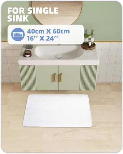 Miniatura 5 de Color&Geometry Alfombra de baño de felpilla verde de secado rápido, delgada, absorbente, antideslizante, no se desprende, lavable, alfombra de baño