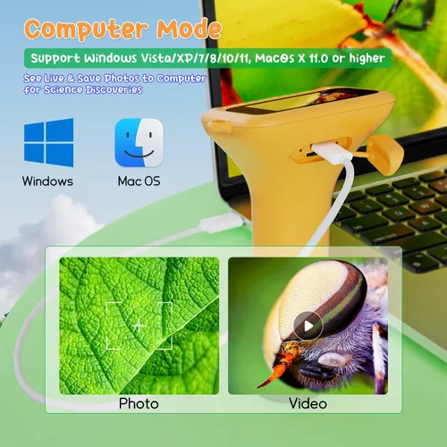 Miniatura 5 de SKYBASIC Microscopio Digital para Niños, Pantalla de 2" Microscopio de Mano 1000X HD de Bolsillo Microscopios Portátiles con Cámara, Regalos