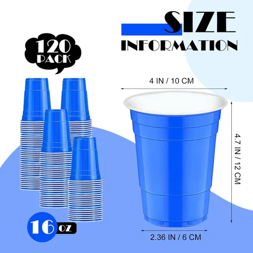 Miniatura 2 de 120 piezas 16 onzas Tazas de plástico azul Tazas de plástico para revelación de género Tazas de fiesta azules para beber Degustaciones servidas