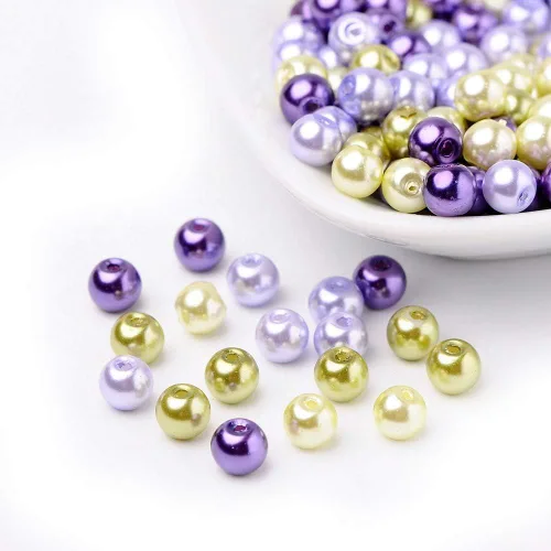 Miniatura 17 de Pandahall - 400 cuentas de perlas de vidrio perlado brillante de 0.157 pulgadas (0.157 in), cuentas espaciadoras sueltas de vidrio de color mixto