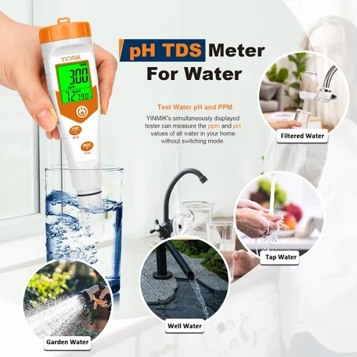 Miniatura 5 de Probador de pH hidropónico EC, pantalla simultánea pH ppm para agua de depósito base, monitoreo continuo de temperatura de conductividad de pH. ppm