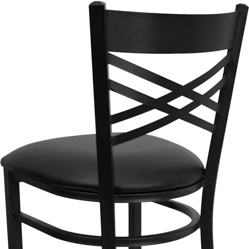 Miniatura 7 de Flash Furniture HERCULES Series Black ''X'' Back Metal Restaurant Barstool - Asiento de vinilo negro Asiento de vinilo negro/marco de metal negro