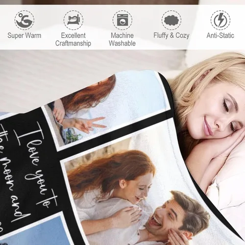 Miniatura 4 de Manta personalizada de doble cara con fotos, texto, regalos de Navidad para novio, marido, novia, esposa, manta personalizada para aniversario