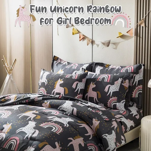 Miniatura 2 de HollyHOME Juego de edredón de microfibra suave de unicornio y arco iris para adolescentes y niñas, juego de cama de 7 piezas en una bolsa