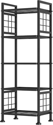 GIOTORENT Estantería de Pie de 5 Alambres y Librero, Unidad de Estantería de Almacenamiento de Metal Estante de Despensa para Organizador de Negro