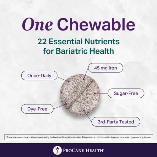 Miniatura 4 de Procare Health Multivitamínico bariátrico con hierro 45 mg masticable (90 tabletas) – Píldoras masticables multivitamínicas bariátricas sabor ponche