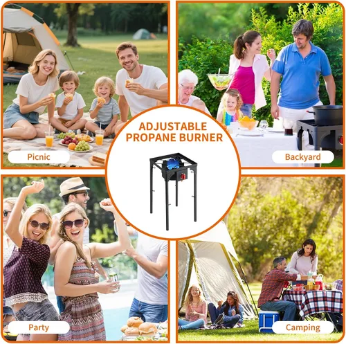 Miniatura 6 de Quemador de propano, estufa de gas individual de alta presión de 75,000 BTU con regulador ajustable de 0-20 PSI, estufa de camping con 8 patas