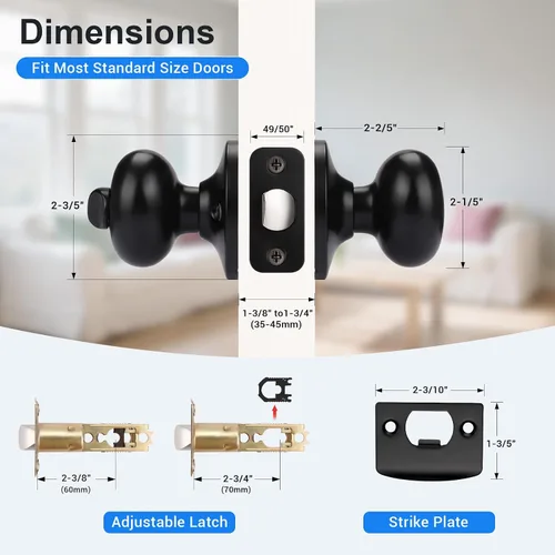 Miniatura 6 de KNOBWELL Paquete de 8 pomos de puerta de privacidad para baño y dormitorio, pomo de puerta negro mate con cerradura, cerradura de manija de puerta