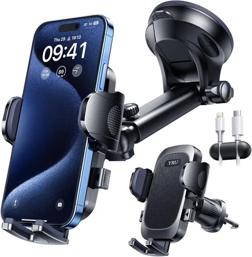 Miniatura 10 de YRU Verdadero Soporte para Teléfono de Automóvil de Grado Militar [Succión de Rotación 360°] 2025 Ultimate Soporte para Teléfono de Automóvil