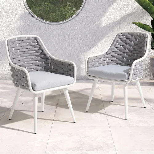 Miniatura 9 de SUNSITT Juego de 2 sillas de comedor contemporáneas para exteriores, sillas de comedor de metal para patio con cojines resistentes a la intemperie