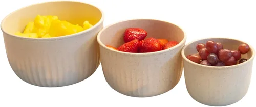 Classic Cuisine - Juego de 3 cuencos con tapas, aptos para microondas, congelador y refrigerador, artículos esenciales de cocina ecológicos (beige),