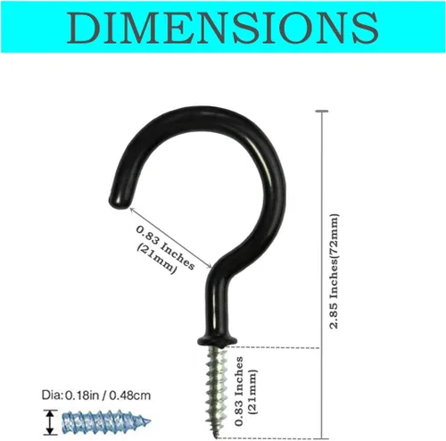 Miniatura 2 de Ganchos para tornillos de techo de 2 pulgadas, 15 piezas con funda reutilizable, con revestimiento de vinilo, ganchos de rosca para colgar (negro)