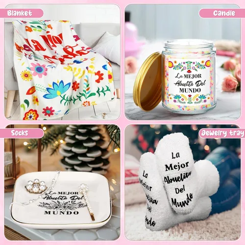 Miniatura 6 de Reallnaive 6 piezas de regalos de Abuela, regalos para La Mejor Abuelita Del Mundo, regalos españoles para abuela, cumpleaños, incluyendo manta