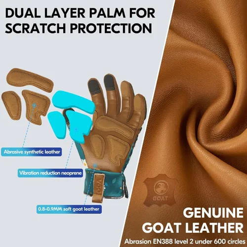 Miniatura 2 de Vgo... 1 par de guantes de jardinería para mujer, guantes de trabajo de piel de cabra a prueba de espinas para desmalezar, cavar, rastrillar, podar