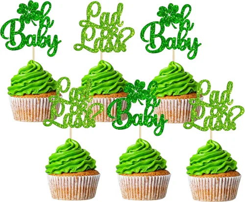 Miniatura 10 de Gyufise 1 decoración para pastel del día de San Patricio, trébol verde con purpurina de cuatro hojas, decoración de pastel de cumpleaños, decoración