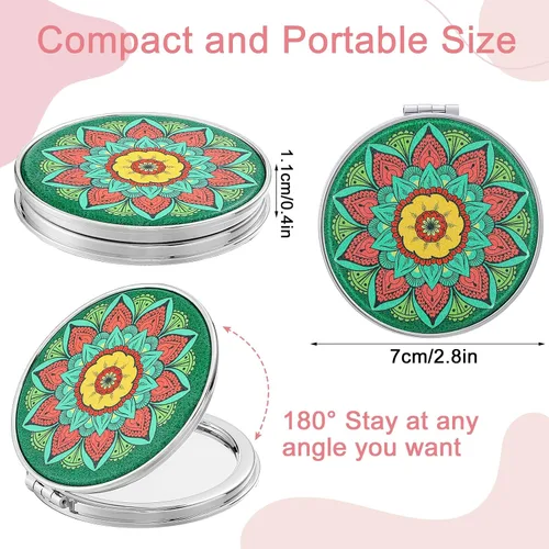 Miniatura 3 de Berlune 10 piezas de espejo de bolsillo con mandala, mini espejos de maquillaje compactos de viaje, accesorios plegables a mano, diseños de mandala
