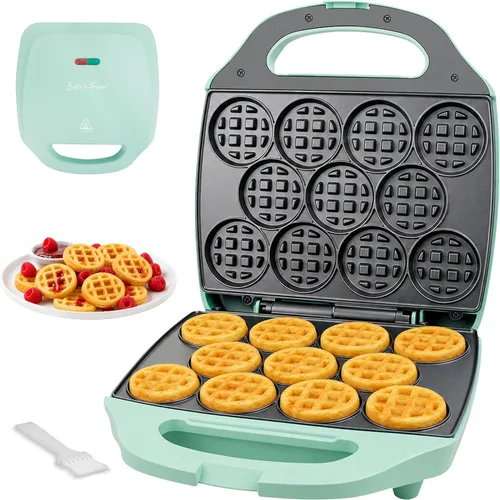 Baker's Friend, Mini waflera de tamaño bocado para niños y adultos, pequeña máquina de waffle belga mini, 11 x 2.2" pequeña plancha de waffles